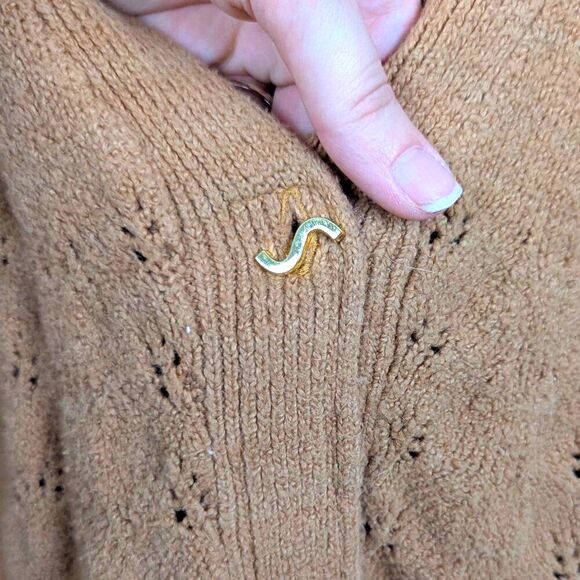 STAUD | Tan Eyelet Knit Button Front Cardigan Sweater Size Medium - Picture 4 of 10